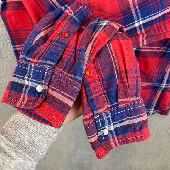 KUHL Button Up Shirt Womens M Red Blue Plaid L/S Thin Flannel Double Pocket - Picture 9 of 15
